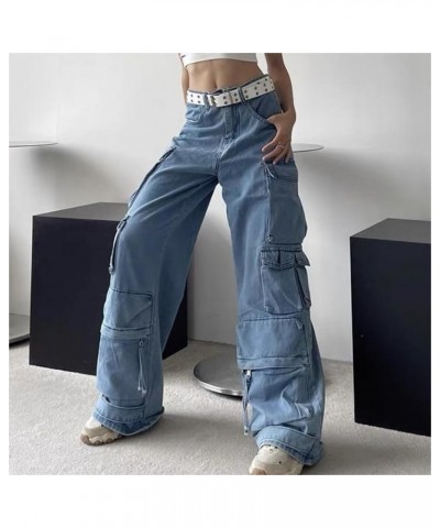 Retro High Waisted Y2K Print Jeans Wide Leg Denim Pants Grunge Streetwear Casual Straight Vintage Trouse Aesthetic Pants Blue...