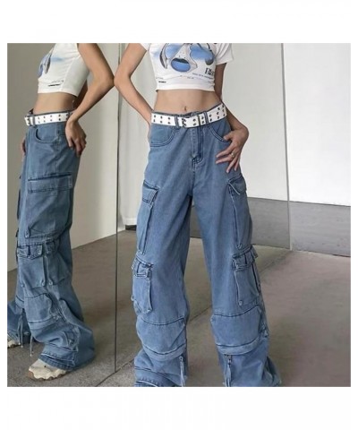 Retro High Waisted Y2K Print Jeans Wide Leg Denim Pants Grunge Streetwear Casual Straight Vintage Trouse Aesthetic Pants Blue...