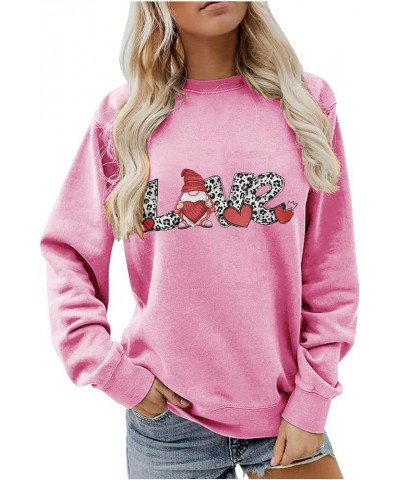 Womens Valentine's Day Sweatshirt Crewneck Dropped Shoulder Long Sleeve Pullover Blouse Oversized Loose Fit Tshirts 05-pink $...