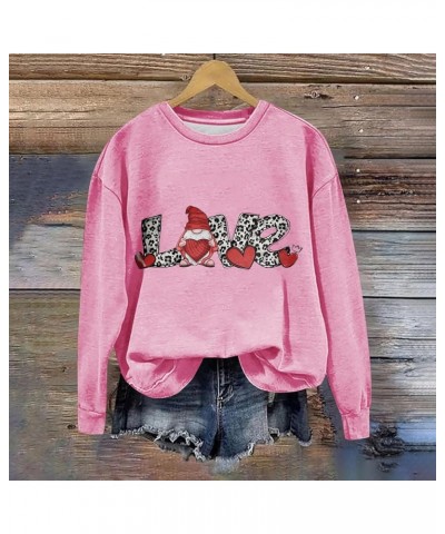 Womens Valentine's Day Sweatshirt Crewneck Dropped Shoulder Long Sleeve Pullover Blouse Oversized Loose Fit Tshirts 05-pink $...