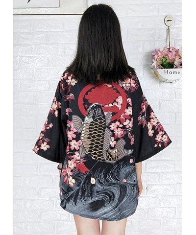 Women's 2024 Casual Floral Print Cardigan 3/4 Sleeves Cat Kimono Loose Tops Cover up Style 4 $13.76 Sweaters