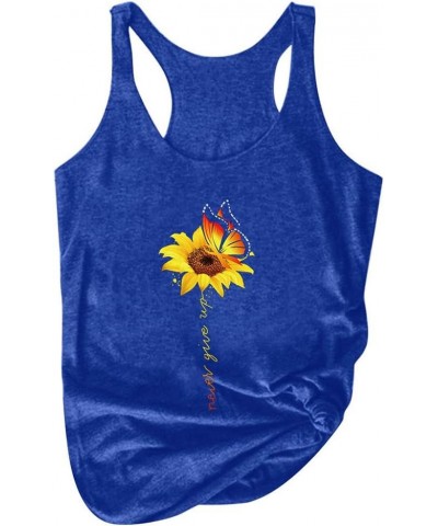 Racerback Tank Tops for Women Graphic T-Shirts Never Give Up Sunflower Tee Shirt Loose Fit Boho Sleeveless Blouses Blue $7.73...