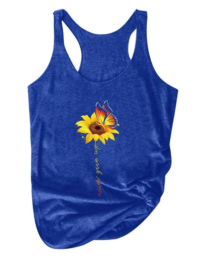 Racerback Tank Tops for Women Graphic T-Shirts Never Give Up Sunflower Tee Shirt Loose Fit Boho Sleeveless Blouses Blue $7.73...