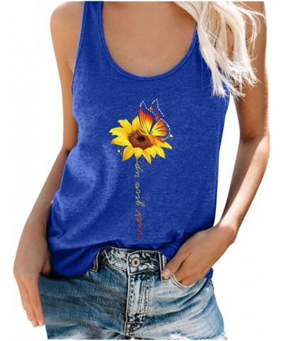 Racerback Tank Tops for Women Graphic T-Shirts Never Give Up Sunflower Tee Shirt Loose Fit Boho Sleeveless Blouses Blue $7.73...