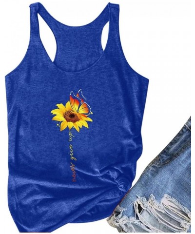 Racerback Tank Tops for Women Graphic T-Shirts Never Give Up Sunflower Tee Shirt Loose Fit Boho Sleeveless Blouses Blue $7.73...