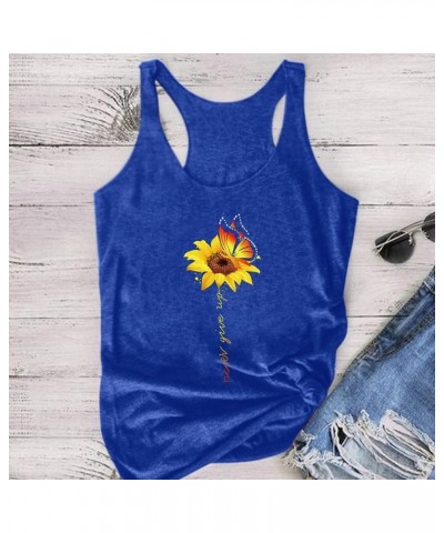 Racerback Tank Tops for Women Graphic T-Shirts Never Give Up Sunflower Tee Shirt Loose Fit Boho Sleeveless Blouses Blue $7.73...