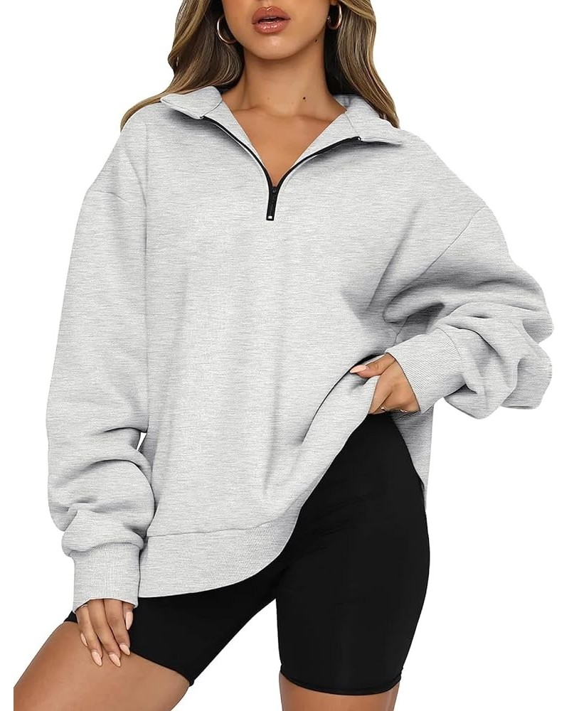 Women's Casual Sweatshirts 1/4 Zipper Long Sleeve Fall Top Oversized Pullover Tunics Teen Girls Fall Y2K Clothes Light Grey $...