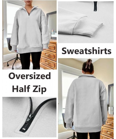 Women's Casual Sweatshirts 1/4 Zipper Long Sleeve Fall Top Oversized Pullover Tunics Teen Girls Fall Y2K Clothes Light Grey $...