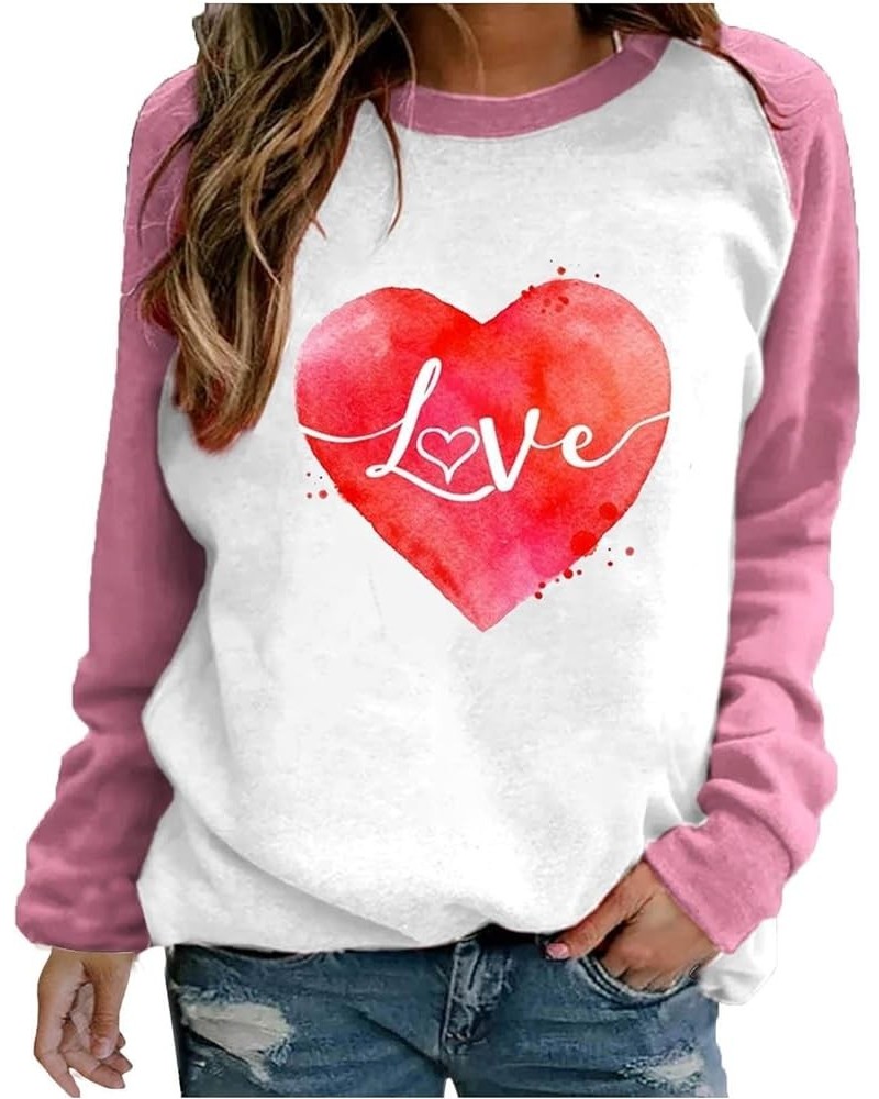 Valentines Day Outfit Women Long Sleeve Shirts 2024 Love Heart Graphic Gifts for Her Cute Crewneck Sweater Teacher Shirts Pin...