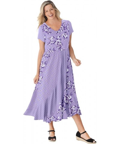 Women's Plus Size Rose Garden Maxi Dress Soft Iris Pretty Rose $36.30 Dresses