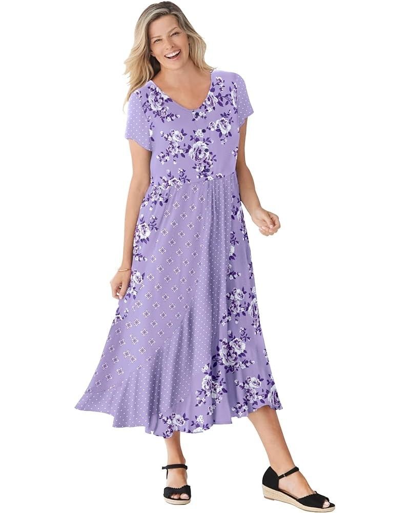 Women's Plus Size Rose Garden Maxi Dress Soft Iris Pretty Rose $36.30 Dresses