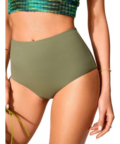 Womens High Waisted Bikini Bottom Tummy Control Bathing Swimsuit Bottoms Full Coverage Swim Bottoms Moss Green $12.40 Swimsuits