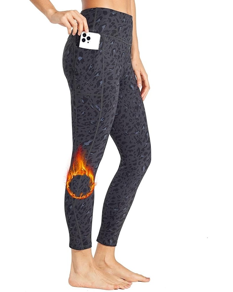 Women's Fleece Lined Leggings High Waisted Winter Thermal Yoga Running Pants with Pockets PETITE: 24" INSEAM Black Leopard $1...