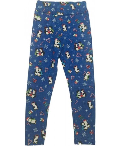 Junior Womens Blue Penguin Faux Fur Lined Christmas Holiday Leggings Blue $12.00 Leggings