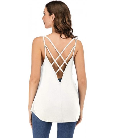 Women's Cute Criss Cross Back Tank Tops Loose Hollow Out Camisole Shirt White $11.39 Tanks