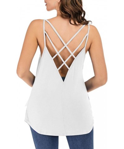 Women's Cute Criss Cross Back Tank Tops Loose Hollow Out Camisole Shirt White $11.39 Tanks