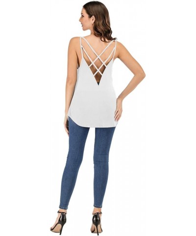 Women's Cute Criss Cross Back Tank Tops Loose Hollow Out Camisole Shirt White $11.39 Tanks