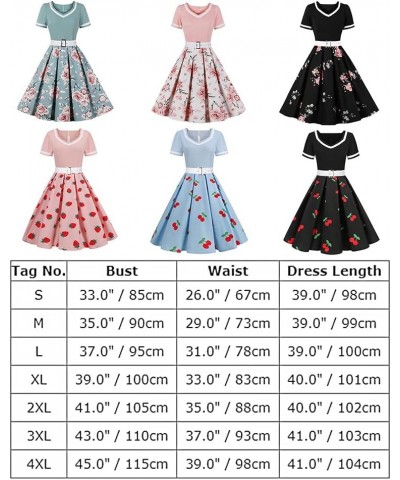 Women Short Sleeve 1950s Retro Vintage Cocktail Party Swing Dress Polka Dot Audrey Dress Casual A-Line Work Dress with Belt P...