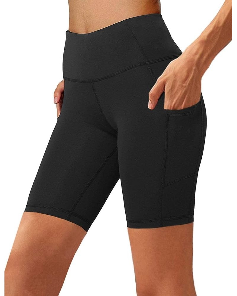 High Waist Biker Shorts for Women with Side Pockets Tummy Control Running Exercise Spandex Yoga Shorts 1 Black $10.19 Activewear