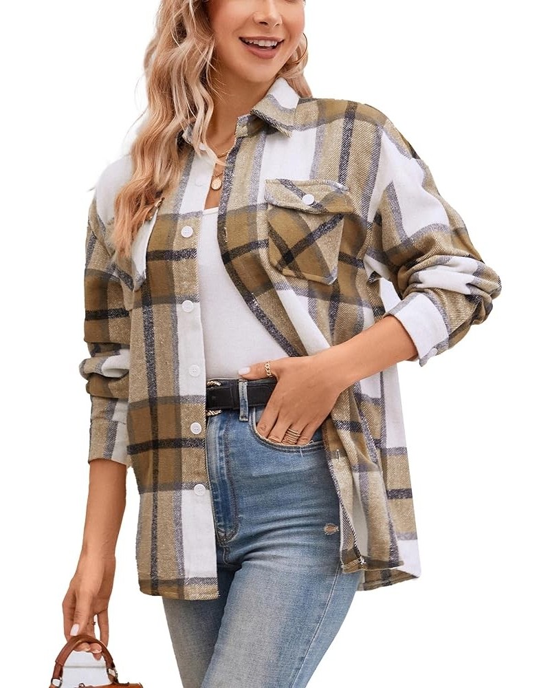 Girls Womens Flannel Shirt Long Sleeve Button Down Plaid Shirt Jacket, 3 Months - US 2XL Women Yf2 Plaid Jacket -Khaki $8.54 ...