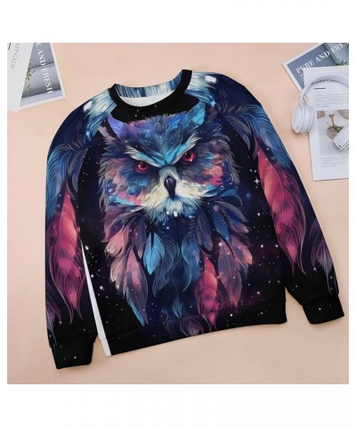 Fashion Owl Sweatshirt for Women Galaxy Pattern Long Sleeve Western Pullover Tops Feather Print Sweatshirt Ai_owl_13 $21.83 H...