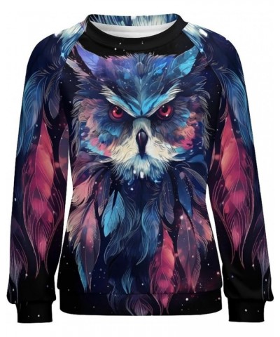 Fashion Owl Sweatshirt for Women Galaxy Pattern Long Sleeve Western Pullover Tops Feather Print Sweatshirt Ai_owl_13 $21.83 H...