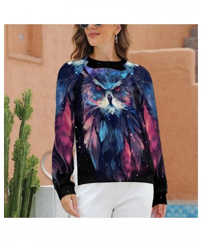 Fashion Owl Sweatshirt for Women Galaxy Pattern Long Sleeve Western Pullover Tops Feather Print Sweatshirt Ai_owl_13 $21.83 H...