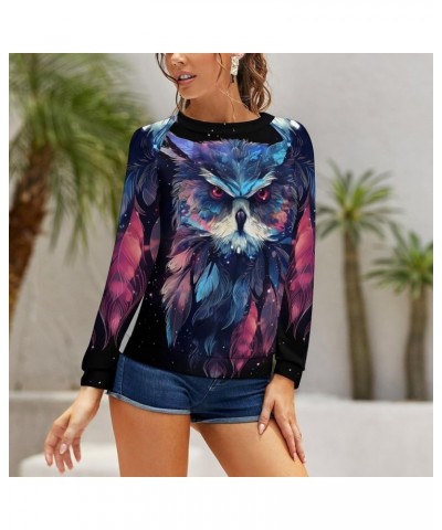 Fashion Owl Sweatshirt for Women Galaxy Pattern Long Sleeve Western Pullover Tops Feather Print Sweatshirt Ai_owl_13 $21.83 H...