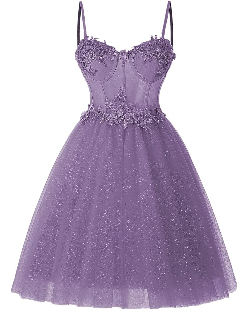 Sparkly Tulle Homecoming Dresses for Teens 2023 Short Sweetheart 3D Flowers Prom Party Gowns Dusty Purple $38.60 Dresses