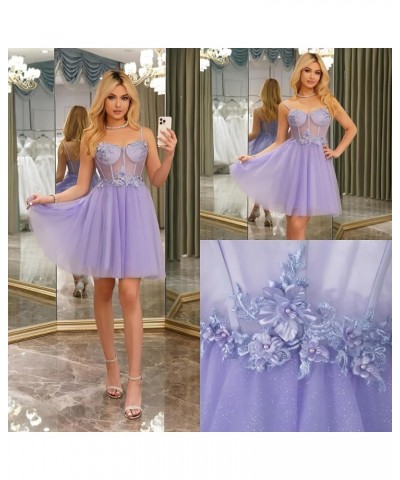 Sparkly Tulle Homecoming Dresses for Teens 2023 Short Sweetheart 3D Flowers Prom Party Gowns Dusty Purple $38.60 Dresses