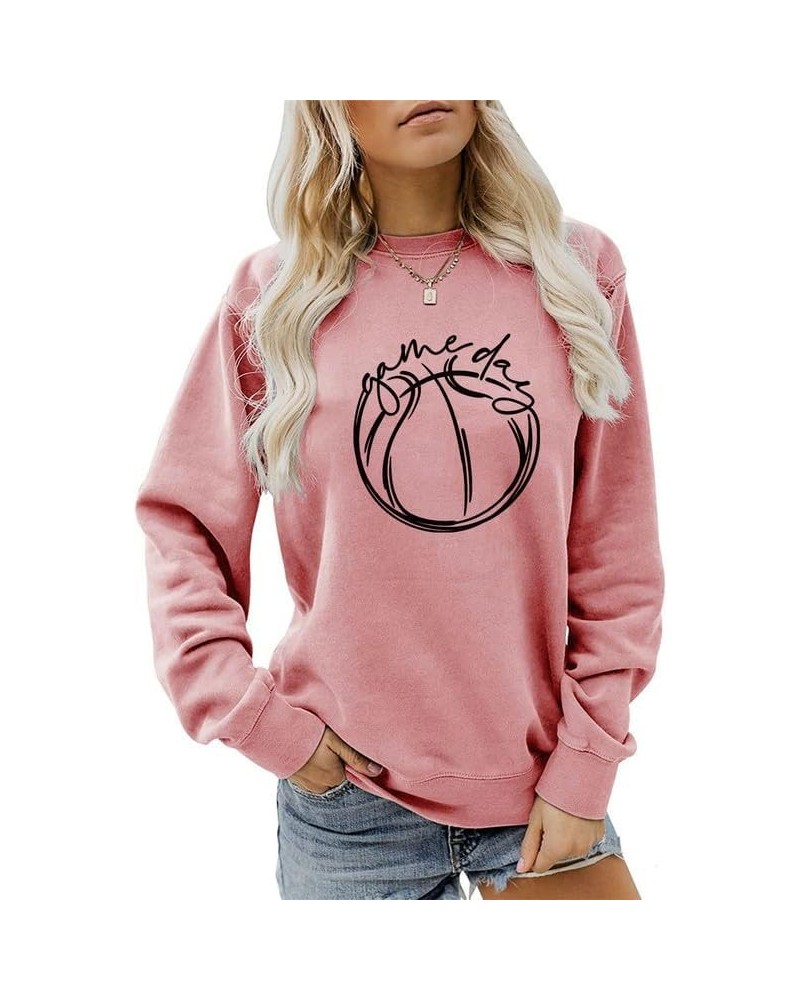 Women's Sweatshirt Game Day Long Sleeve Crew Neck Casual Top Basketball Graphic Tees Loose Shirt Pullover Sports Gift Rose Pi...