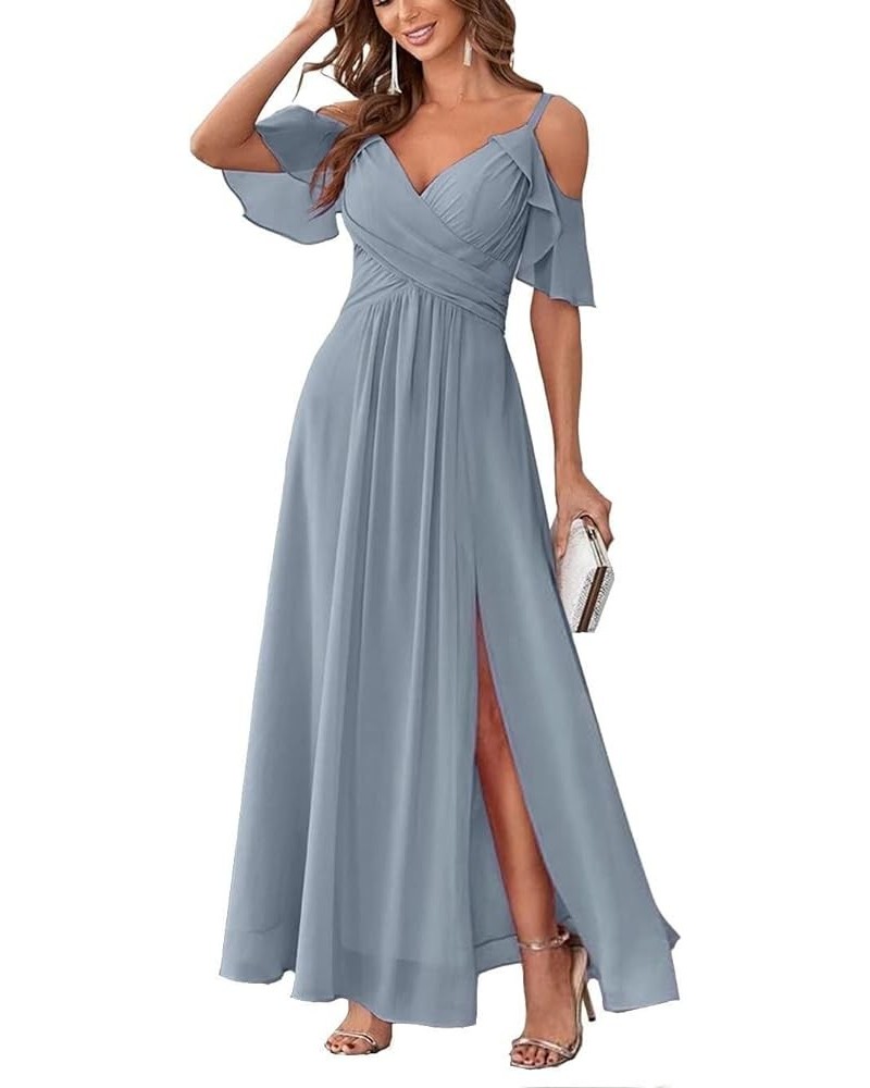 V-Neck Bridesmaid Dresses with Pockets A-Line Long Chiffon Formal Party Dresses with Slit HY016 Dusty Blue $27.95 Dresses