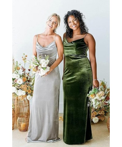 Cowl Neck Velvet Bridesmaid Dresses Long for Women with Slit Spaghetti Straps Formal Party Gowns Dusty Blue $32.32 Dresses