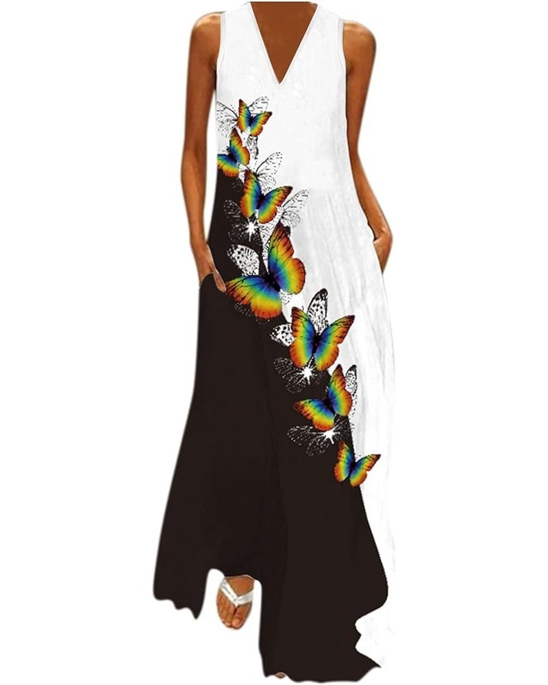 Women 2023 Summer Sleeveless Long Dresses with Pockets Floral Printed Loose Plus Size Maxi Dress Bohemian Sun Dresses Z02-mul...