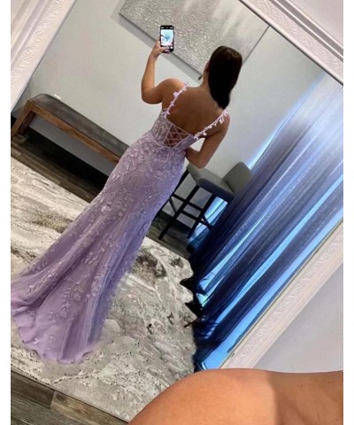 Mermaid Lace Prom Dresses for Women Spaghetti Strap Corset Formal Evening Party Dress with Slit Mustard Yellow $34.00 Dresses