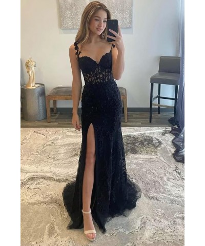 Mermaid Lace Prom Dresses for Women Spaghetti Strap Corset Formal Evening Party Dress with Slit Mustard Yellow $34.00 Dresses