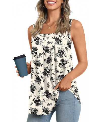 Women's 2024 Summer Tank Tops Square Neck Casual Tunic Sleeveless Blouse A-black Flower White $12.50 Tops