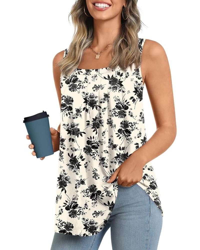 Women's 2024 Summer Tank Tops Square Neck Casual Tunic Sleeveless Blouse A-black Flower White $12.50 Tops