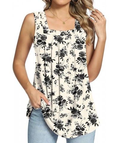 Women's 2024 Summer Tank Tops Square Neck Casual Tunic Sleeveless Blouse A-black Flower White $12.50 Tops