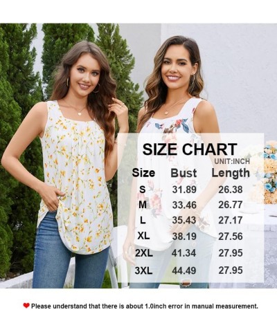 Women's 2024 Summer Tank Tops Square Neck Casual Tunic Sleeveless Blouse A-black Flower White $12.50 Tops