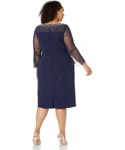 Women's Plus Size Short Shift Dress with Embellished Illusion Detail Navy/Silver $26.06 Dresses