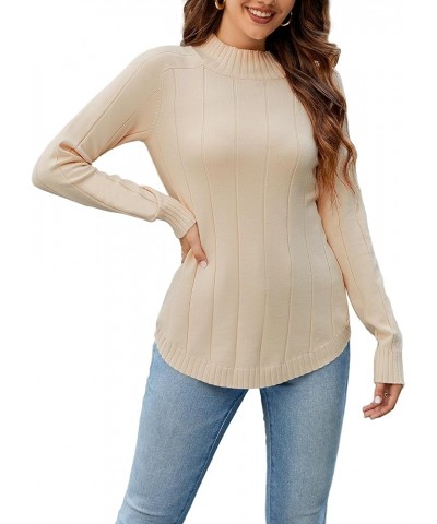 Women's Tunic Tops Crewneck Long Sleeve Fall Sweater Round Hem Knit Pullover Apricot $11.79 Tops