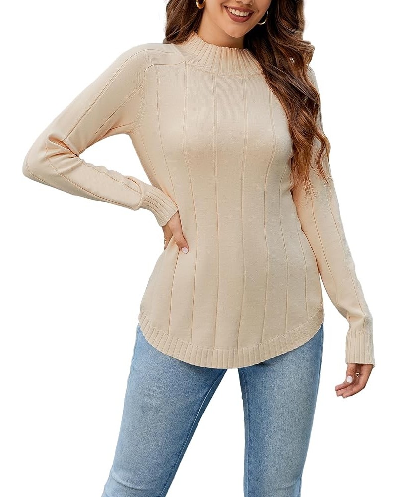 Women's Tunic Tops Crewneck Long Sleeve Fall Sweater Round Hem Knit Pullover Apricot $11.79 Tops