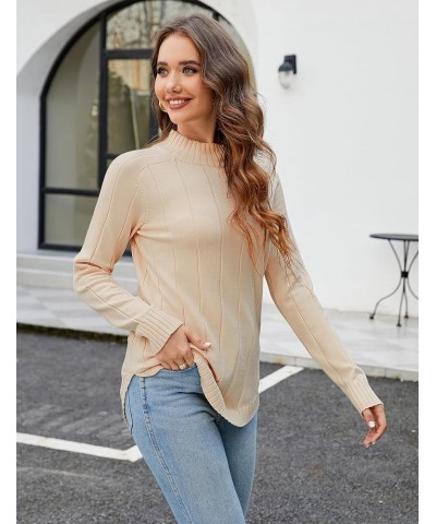 Women's Tunic Tops Crewneck Long Sleeve Fall Sweater Round Hem Knit Pullover Apricot $11.79 Tops