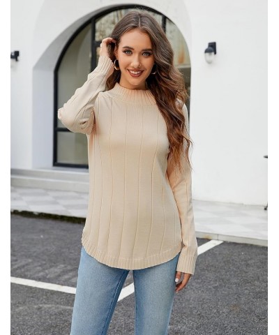 Women's Tunic Tops Crewneck Long Sleeve Fall Sweater Round Hem Knit Pullover Apricot $11.79 Tops