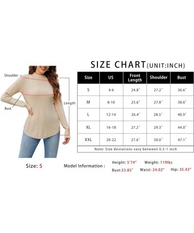 Women's Tunic Tops Crewneck Long Sleeve Fall Sweater Round Hem Knit Pullover Apricot $11.79 Tops