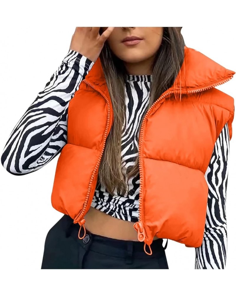 Womens's Winter Crop Vest Lightweight Sleeveless Down Jacket Coat Zip Padded Gilet Orange-b $14.99 Vests