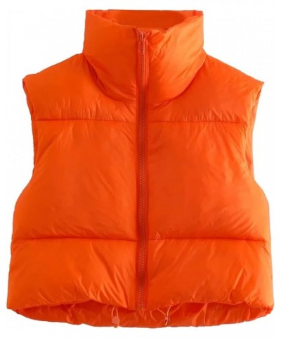 Womens's Winter Crop Vest Lightweight Sleeveless Down Jacket Coat Zip Padded Gilet Orange-b $14.99 Vests