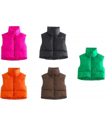 Womens's Winter Crop Vest Lightweight Sleeveless Down Jacket Coat Zip Padded Gilet Orange-b $14.99 Vests