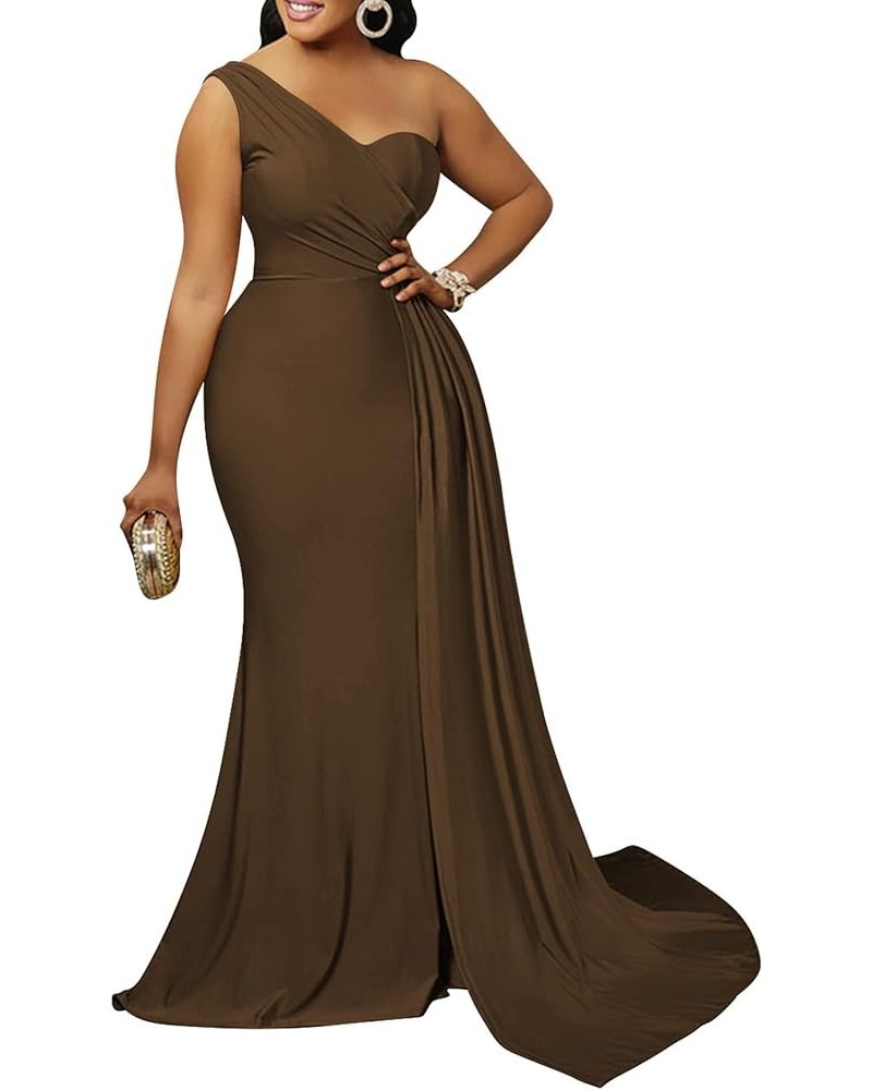 Women's Sexy Formal Dresses Off The Shoulder Short Sleeve High Split Gown Summer Beach Slit for Wedding Guest One Brown $21.0...